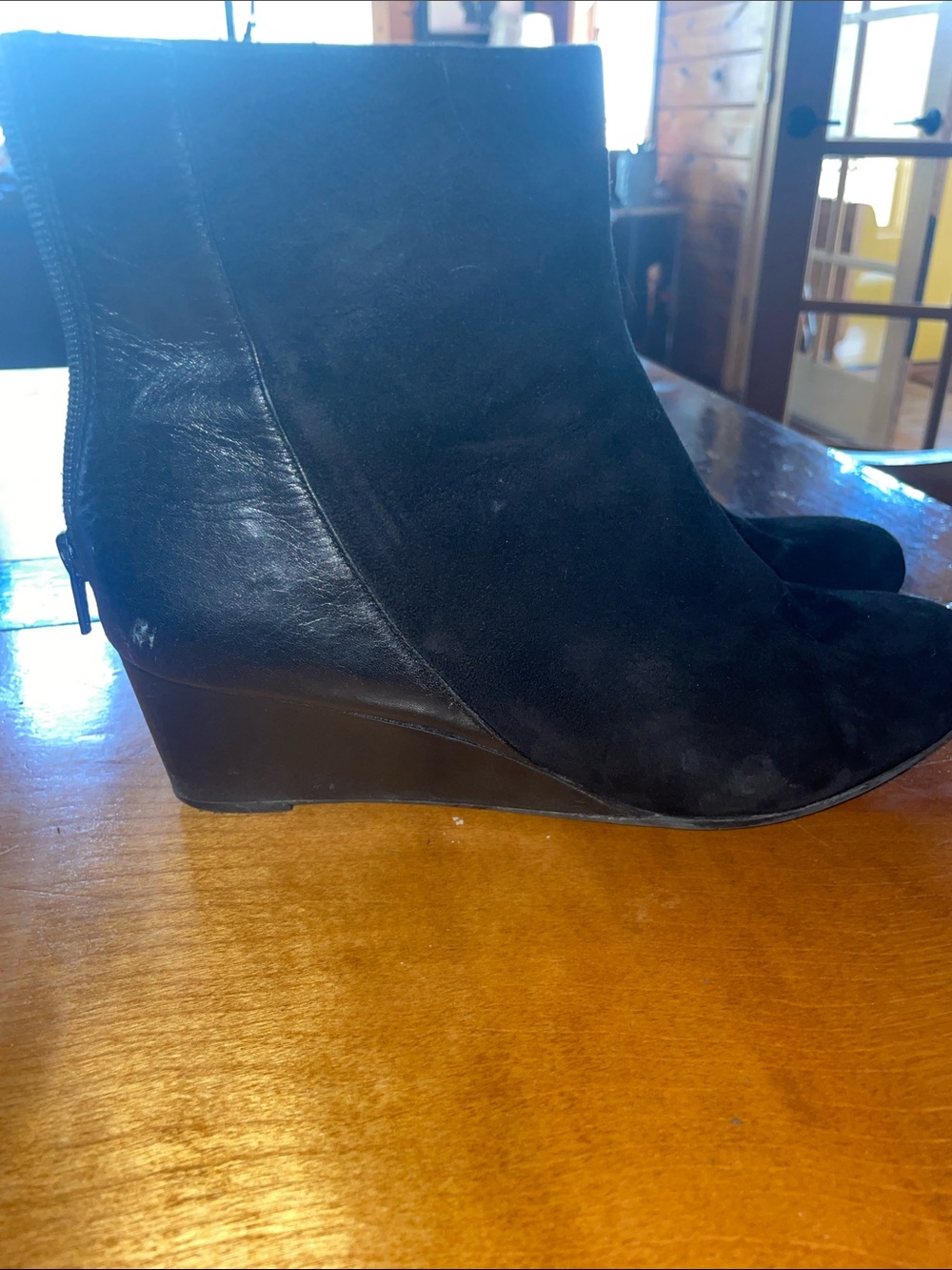 Black and Suede Leather Wedge Women’s Boots, Size 9